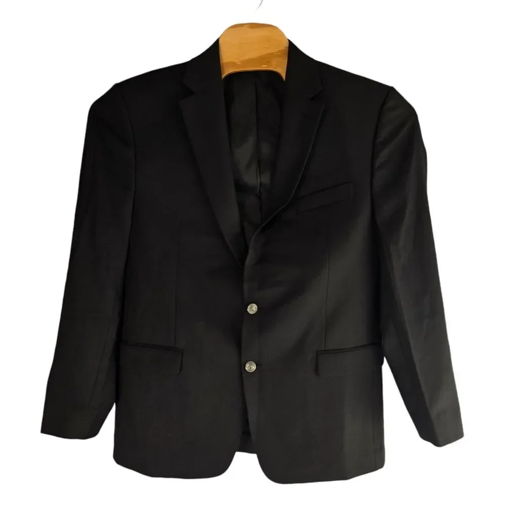 Lauren Ralph Lauren Mens 43L Solid Black Wool Metal‎ Button Blazer Sport Coat